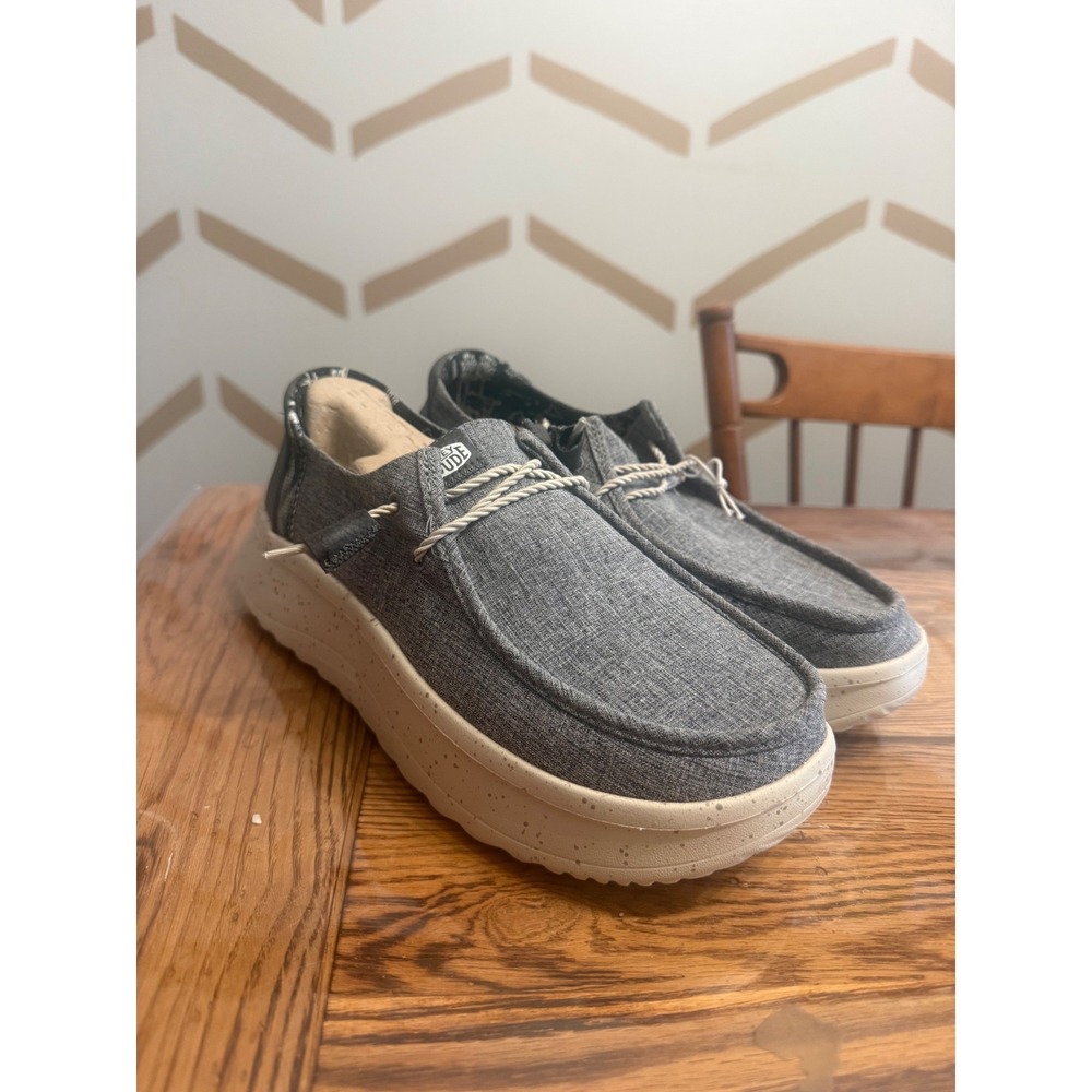 Hey Dude Wendy Peak Woven Women Size 10 Charcoal Grey Platform Slip On Loafers